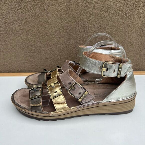Naot Begonia Sandals Metallic Silver Gold Buckle Platform Size 41 US 10-10.5 - Picture 4 of 9
